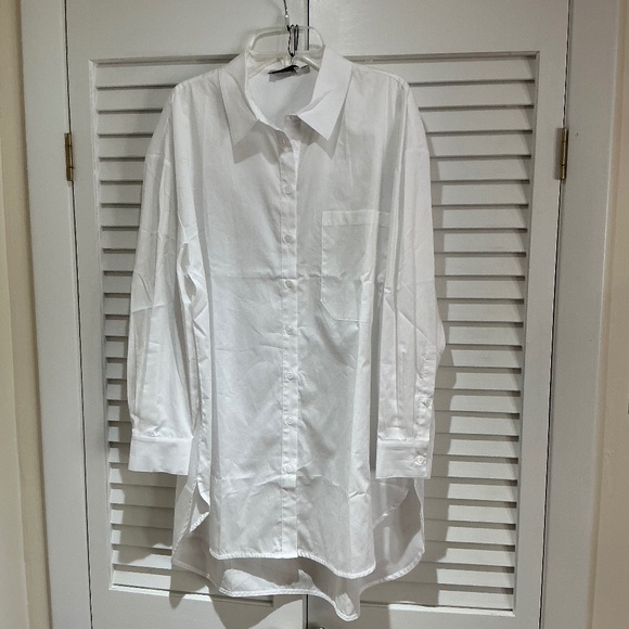 NWT Harshman Crisp White Button Down Tunic Shirt Medium - Picture 1 of 5